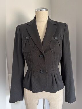 Nine West Women's Black Polka Dot Notch Lapel 3-Button Lined Blazer Jacket  4